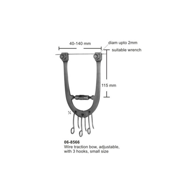Wire traction bow, adjustable, with 3 hooks, small size