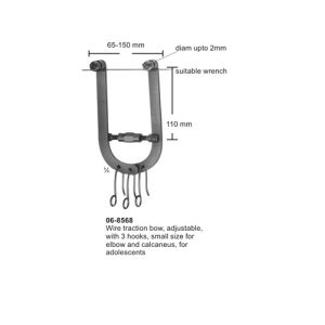 Wire traction bow, adjustable, with 3 hooks, small size for elbow and calcaneus, for adolescents