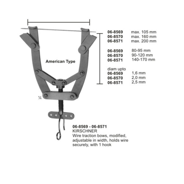 KIRSCHNER Wire traction bows, modified, adjustable in width, holds wire securely, with 1 hook